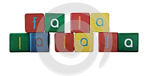 Fa la la la la in children's block letters