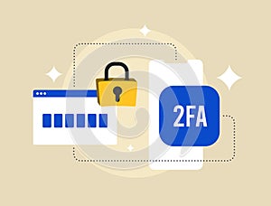 2FA Two-Factor Authentication with secure login and verification code on mobile phone. Multi-factor security user