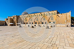 Faade of Al-Aqsa Mosque Islamic holy place on Temple Mount in Jerusalem Old City, Israel photo