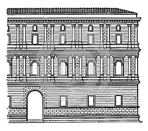 Faade of the Giraud Palace at Rome, vintage engraving photo