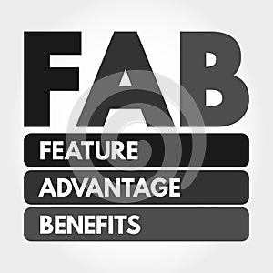 FAB - Feature Advantage Benefits acronym concept