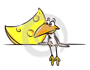 Fable crow and cheese cartoon illustration