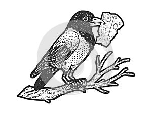 fable crow with cheese in its beak sketch vector