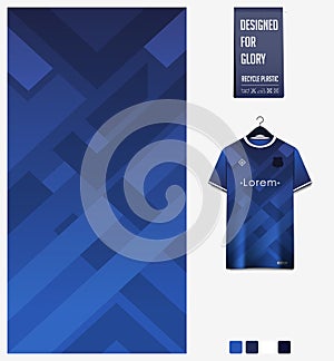 Blue gradient geometry shape abstract background. Fabric textile pattern design for soccer jersey, football kit, racing, e-sport,