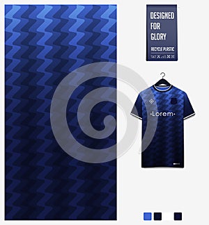 Blue gradient geometry shape abstract background. Fabric textile pattern design for soccer jersey, football kit, racing, e-sport