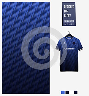 Blue gradient geometry shape abstract background. Fabric textile pattern design for soccer jersey, football kit, racing, e-sport