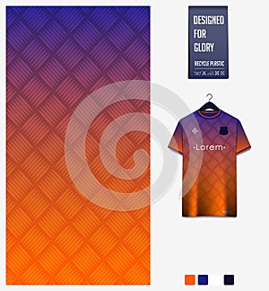Blue Orange gradient geometry shape abstract background. Fabric textile pattern design for soccer jersey, football kit, racing.