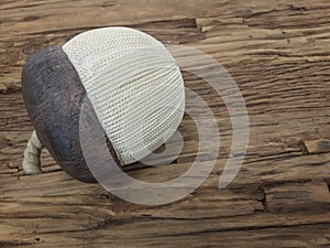 Fabric acorn on wood table