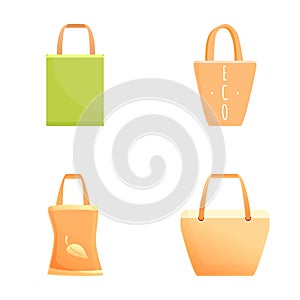 Fabric bag icons set cartoon vector. Various ecological fabric bag