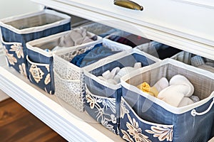 fabric baskets as drawer organizers for socks and underwear