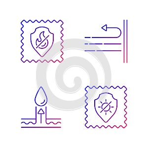 Fabric characteristics gradient linear vector icons set