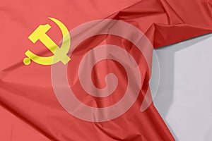 Fabric Chinese Communist Party flag crepe and crease with white space photo