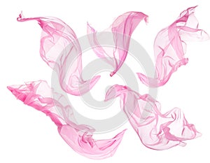 Fabric Cloth Flowing on Wind, Flying Blowing Pink Silk, White