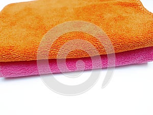 The composition of orange and pink microfiber material cloth.