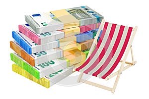 Fabric deckchair with euro packs, 3D rendering