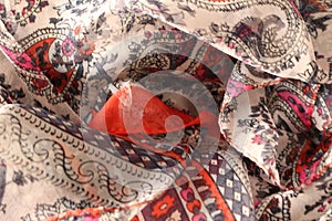 Fabric decorated with fantasy designs, texture photo