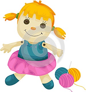 Fabric doll with yarns