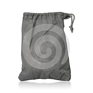 Fabric drawstring bag isolated on white background. Fabric bag with rope template.  Clipping paths