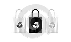 Fabric eco bag with recycling symbol. Flat stile. Vector on isolated white background. EPS 10