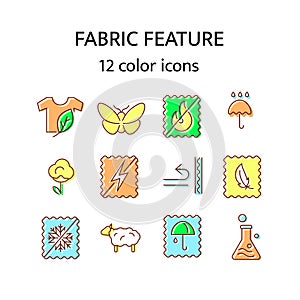 Fabric feature flat icon. Material quality. Fiber type. Textile industry. Organic cotton and wool. Insect resistant