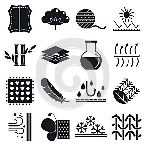 Fabric feature icons set, simple style
