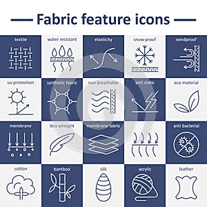 Fabric feature line icons. Pictograms with editable stroke