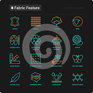 Fabric feature thin line icons set