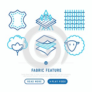 Fabric feature thin line icons set