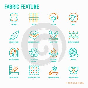 Fabric feature thin line icons set