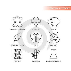 Fabric features and materials line vector icon