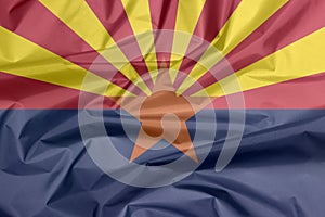 Fabric flag of Arizona. Crease of Arizona flag background, The states of America.