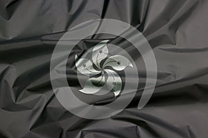 Fabric flag of Hong kong in black and white color. The crease of Hong kong flag background concept of Mourning