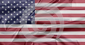 Fabric flag of United States of America. Crease of USA flag background.