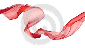 Fabric Flowing Cloth Wave, Red Waving Silk Flying Textile, Satin on White Isolated Background