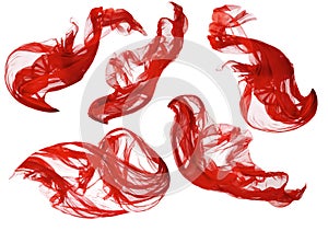 Fabric Flowing Cloth Wave, Red Waving Silk Flying Textile, White photo