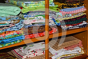 Fabric Folded On Shelves