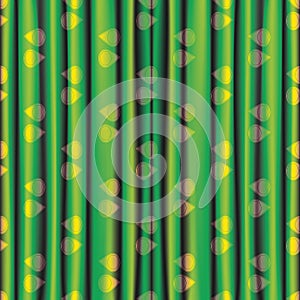 Fabric green yellow shiny bright curtain with eye pattern