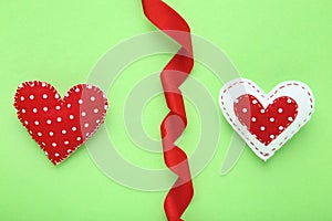 Fabric hearts with ribbon