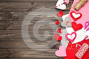 Fabric hearts with ropes, scissors