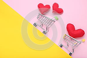 Fabric hearts with shopping carts