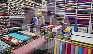 Fabric industry, textile store colorful fabric and silk. fabric background