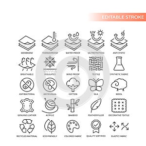 Fabric material feature live vector icon set