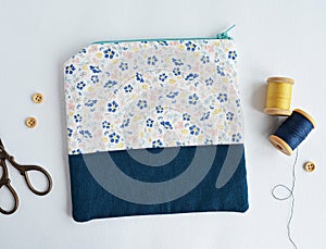 Fabric notions bag with flowers