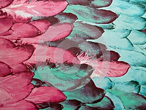 Fabric with painted feathers