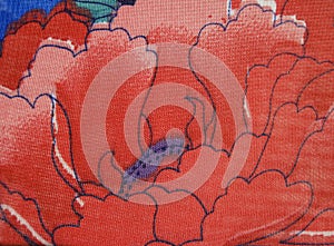 Fabric with painted red poppy