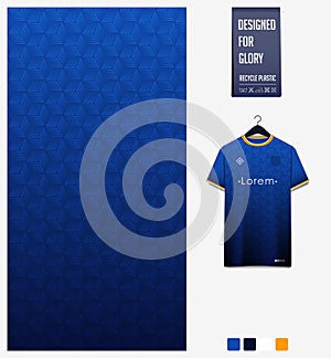 Fabric pattern design. Geometry pattern on blue background for soccer jersey, football kit, bicycle, basketball, sports uniform.