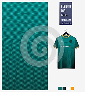 Fabric pattern design. Geometry pattern on green background for soccer jersey, football kit, bicycle, basketball, sports uniform.