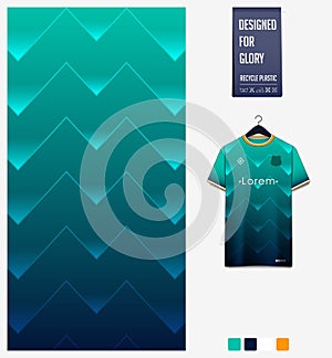 Fabric pattern design. Geometry pattern on green background for soccer jersey, football kit, bicycle, basketball, sports uniform.