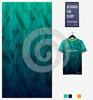 Fabric pattern design. Geometry pattern on green background for soccer jersey, football kit, bicycle, basketball, sports uniform.