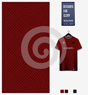 Fabric pattern design. Geometry pattern on red background for soccer jersey, football kit, bicycle, basketball, sports uniform.